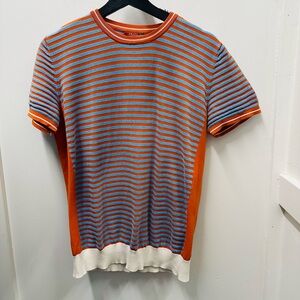 Prada | Striped Short-Sleeve Knit Shirt in Orange and Blue